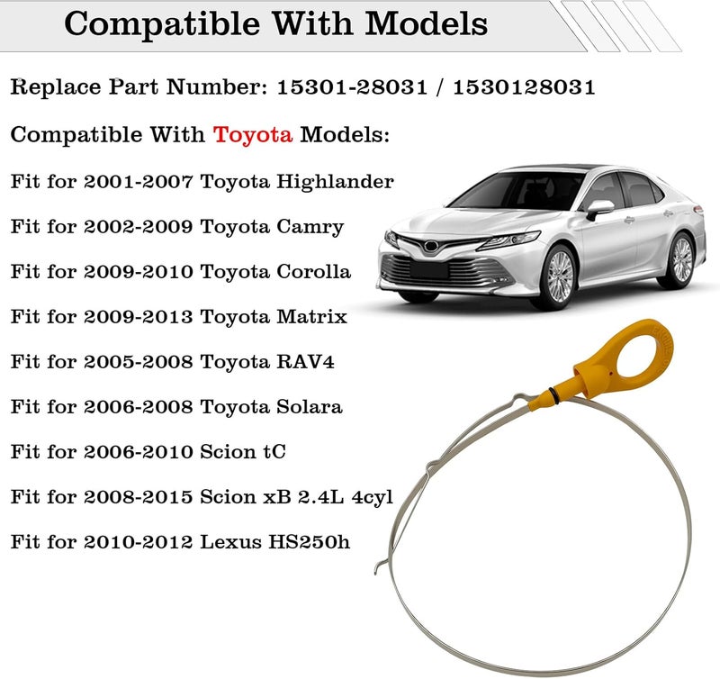 FBLOWMOD 15301-28031 Engine Oil Dipstick Indicator, Compatible with 2002-2009 Toyota Camry 2001-2007 Highlander 2005-2008 RAV4 2010-2012 Lexus HS250h 2.4L Engine Oil Fluid Level Dip Stick Replace 1530128031 - Image 2